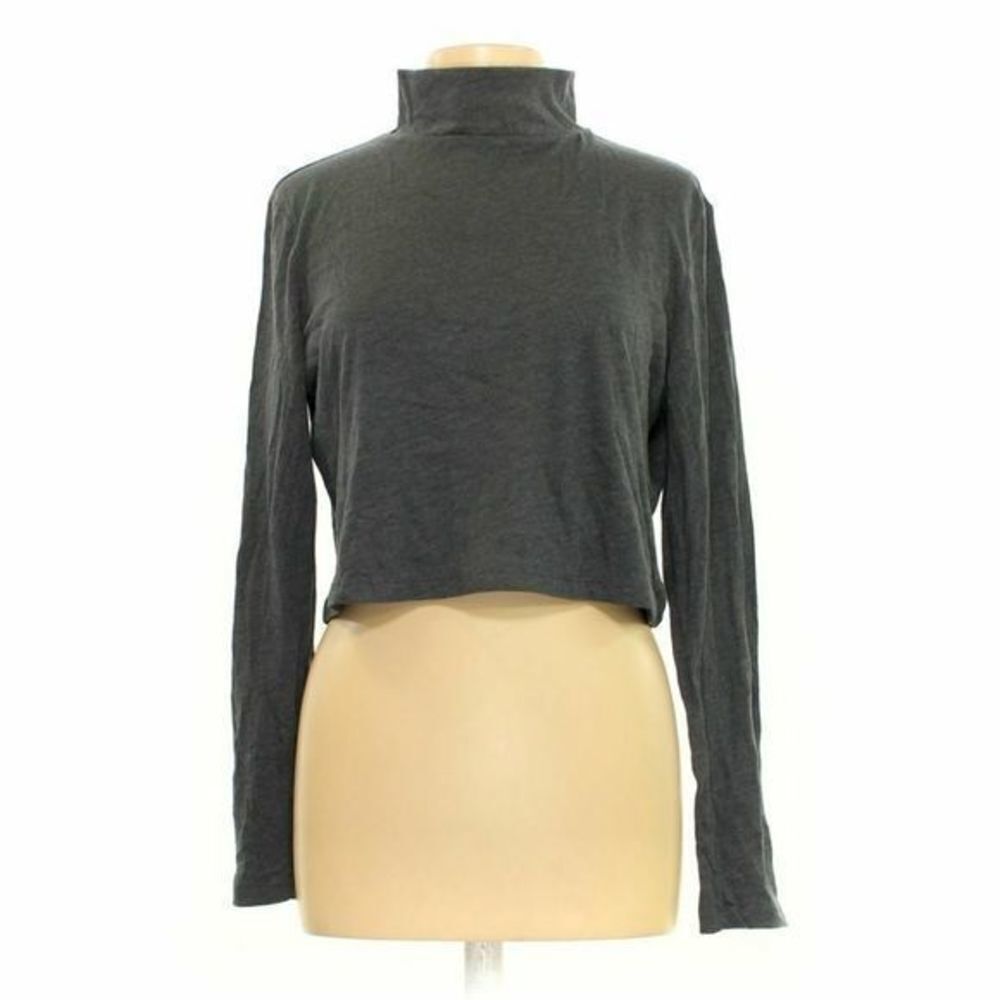 Wild Fable Crop Top Womens Size Large Gray Mock Neck Jersey 90s - Picture 2 of 11